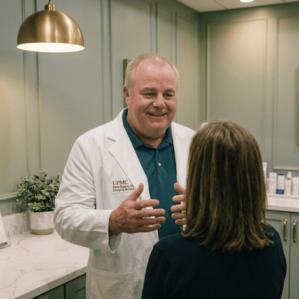 Dr. Randy Boggess consulting with a patient at Restorative MedSpa